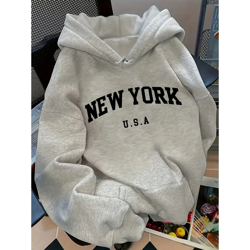 Relaxed Fit Women's Hoodie NEW YORK U.S.A. Lettering Pullover Sweatshirt Fashion Casual HipHop Sweatshirt Harajuku Unisex