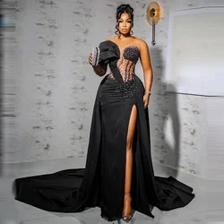 Nigeria Prom Dress O-Neck Long Sleeves Mermaid Formal Evening Dresses For Women One Shoulder Sequins Beads Formal Occasion dress