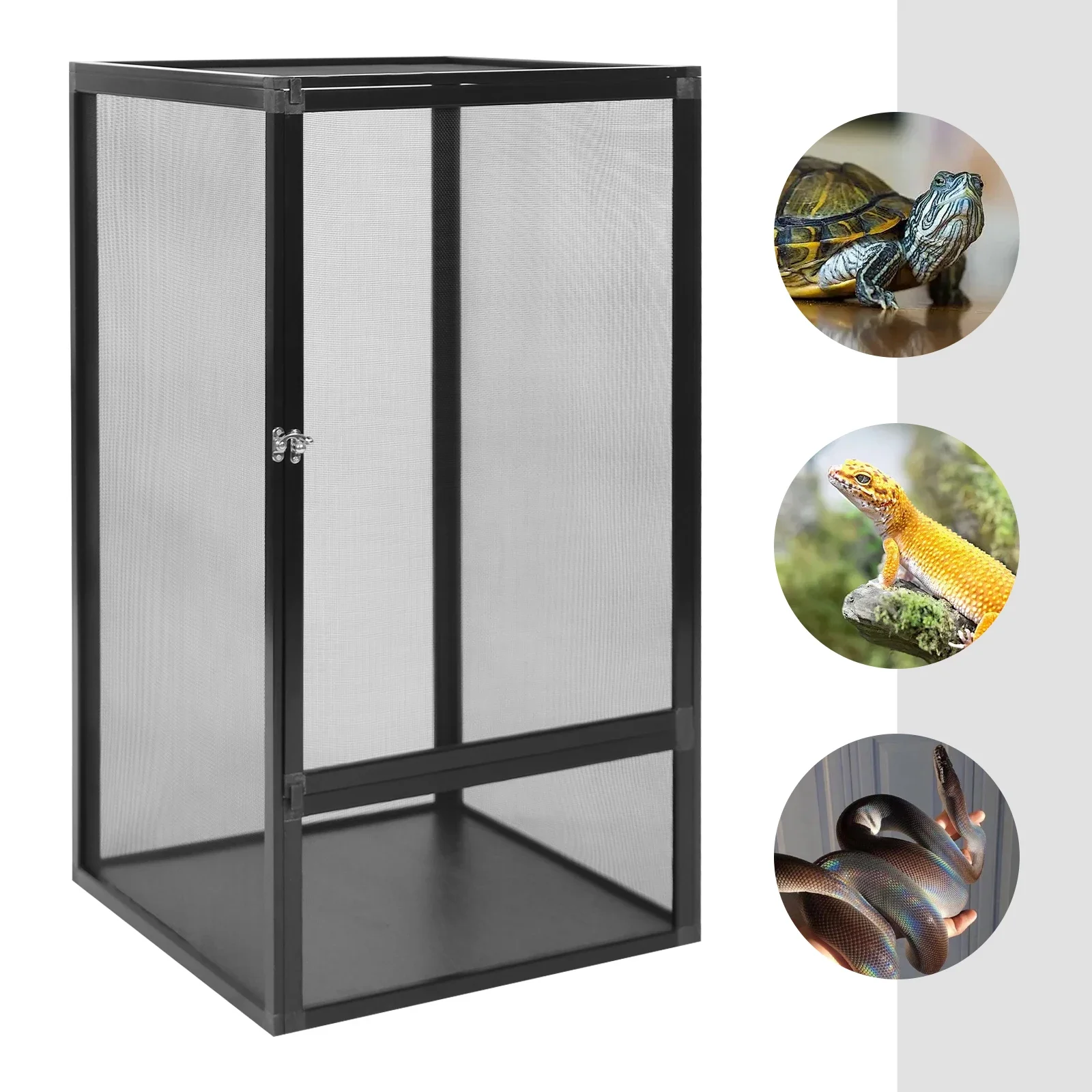 

Black Micro Habitat Terrarium Enclosure—Aluminum Alloy, 17.72x17.72x31.50in, 44.09lbs Load, Removable Top Mesh Anti-Escape Latch
