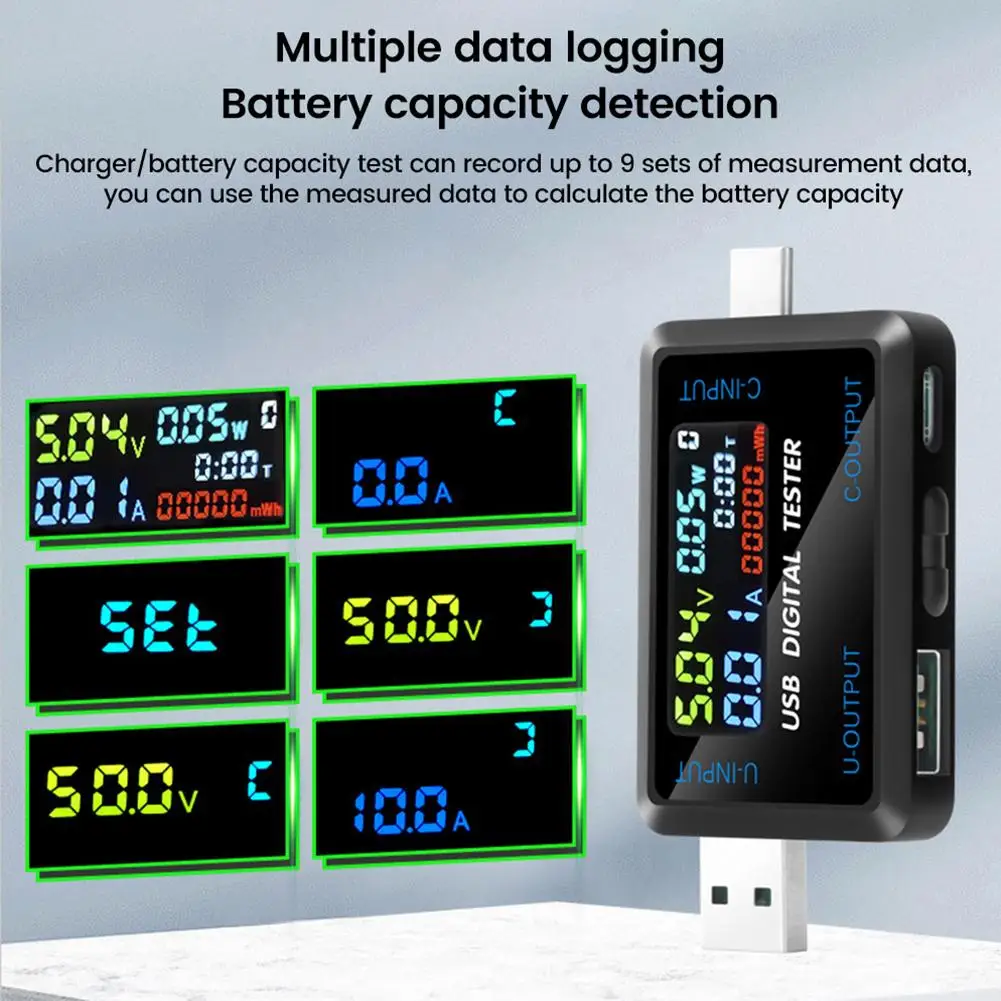 Multifunctional USB Type-C Voltmeter Ammeter Digital Fast Capacity Charging Tester 20W Mobile Charger Display Power H6V3