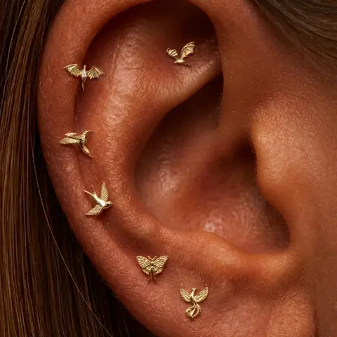 925 Sterling Silver Earring ROXI 925 Sterling Silver 1PC Earring 18K Gold Plated Animal Series Bat Butterfly Octopus Goldfish Hypoallergenic Daily Wear