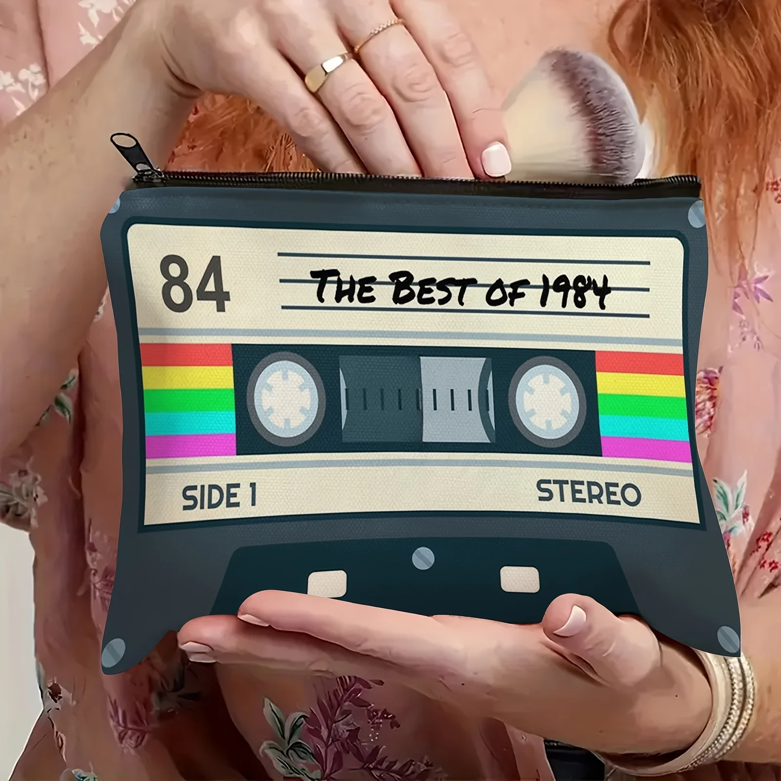 حقيبة مستحضرات التجميل كاسيت ريترو 1984 - حقيبة لطيفة متعددة الوظائف بسحاب للنساء، حقيبة تخزين المجوهرات