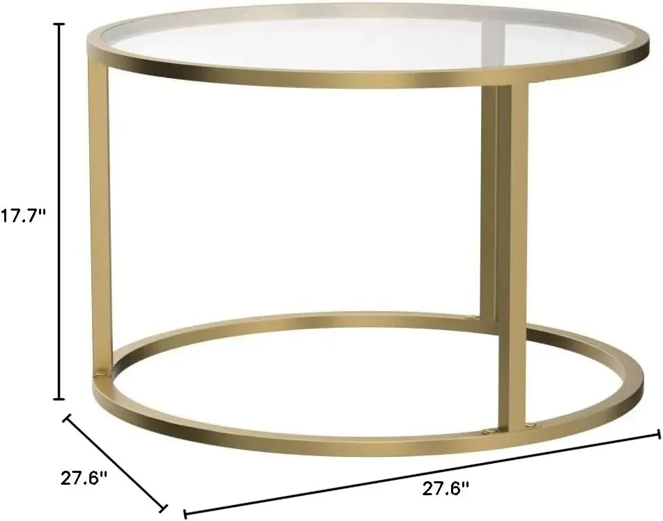 Small Glass Coffee Table Round Coffee Table for Small Space Modern Simple Center Table with Frame for Living Room Home Office