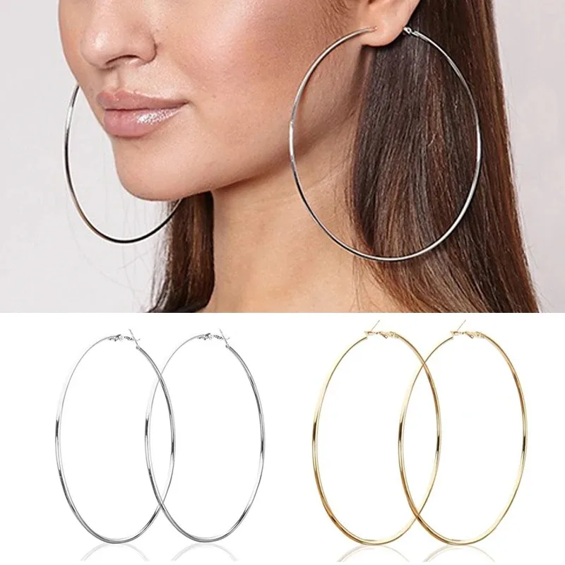 2pcs 30-100mm Small Big Circle Hoop Earrings for Women Men, Stainless Steel Ear Ring Fashion Jewelry Gift Nightclub DJ