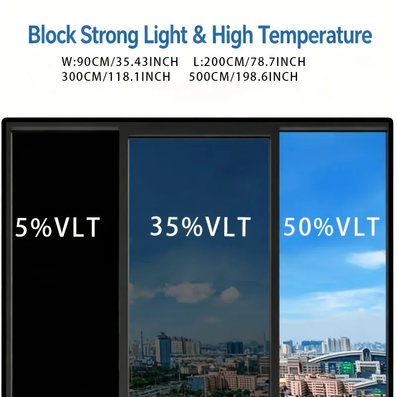 5%-50% VLT Black Privacy Window Film Static Cling Heat Control UV Protection Cut to Size Removable for Home Office Glass Door