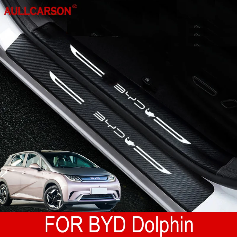 For BYD Dolphin EV 2024 2023 Car Door Sill Leather Stickers Protection Plate Carbon Fiber Threshold Strip Accessories