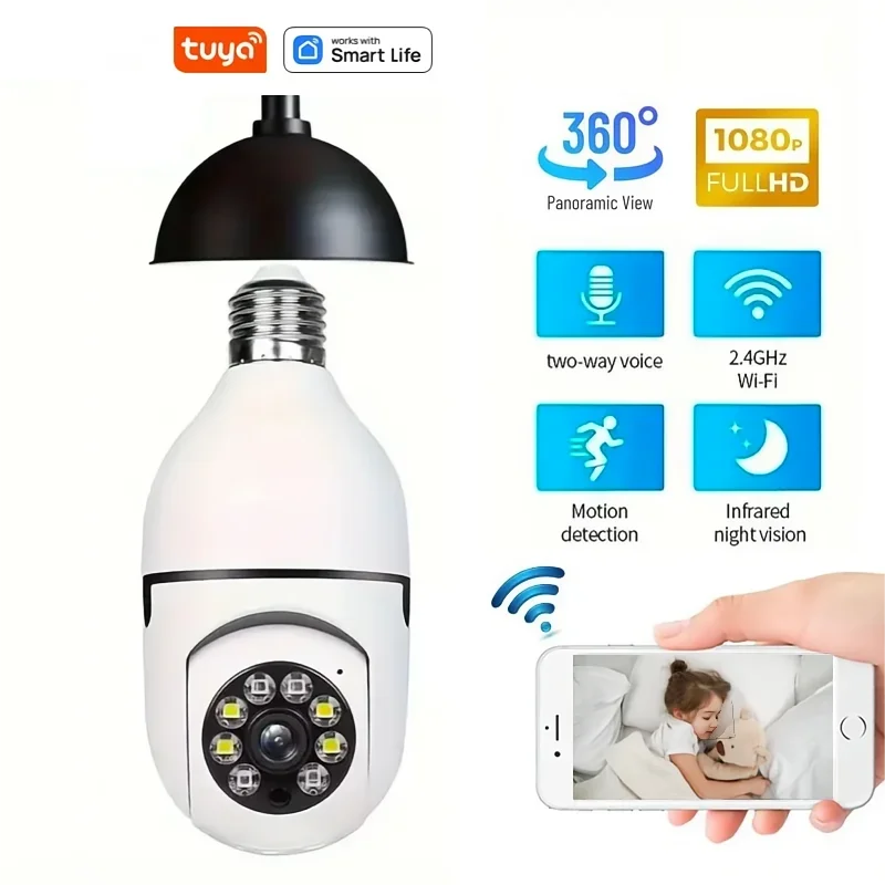 Tuya Smart Home 2.4G E27 Bulb Wifi Surveillance Camera HD Night Security Video Surveillance Supprt Two Way Audio Mobile Motion