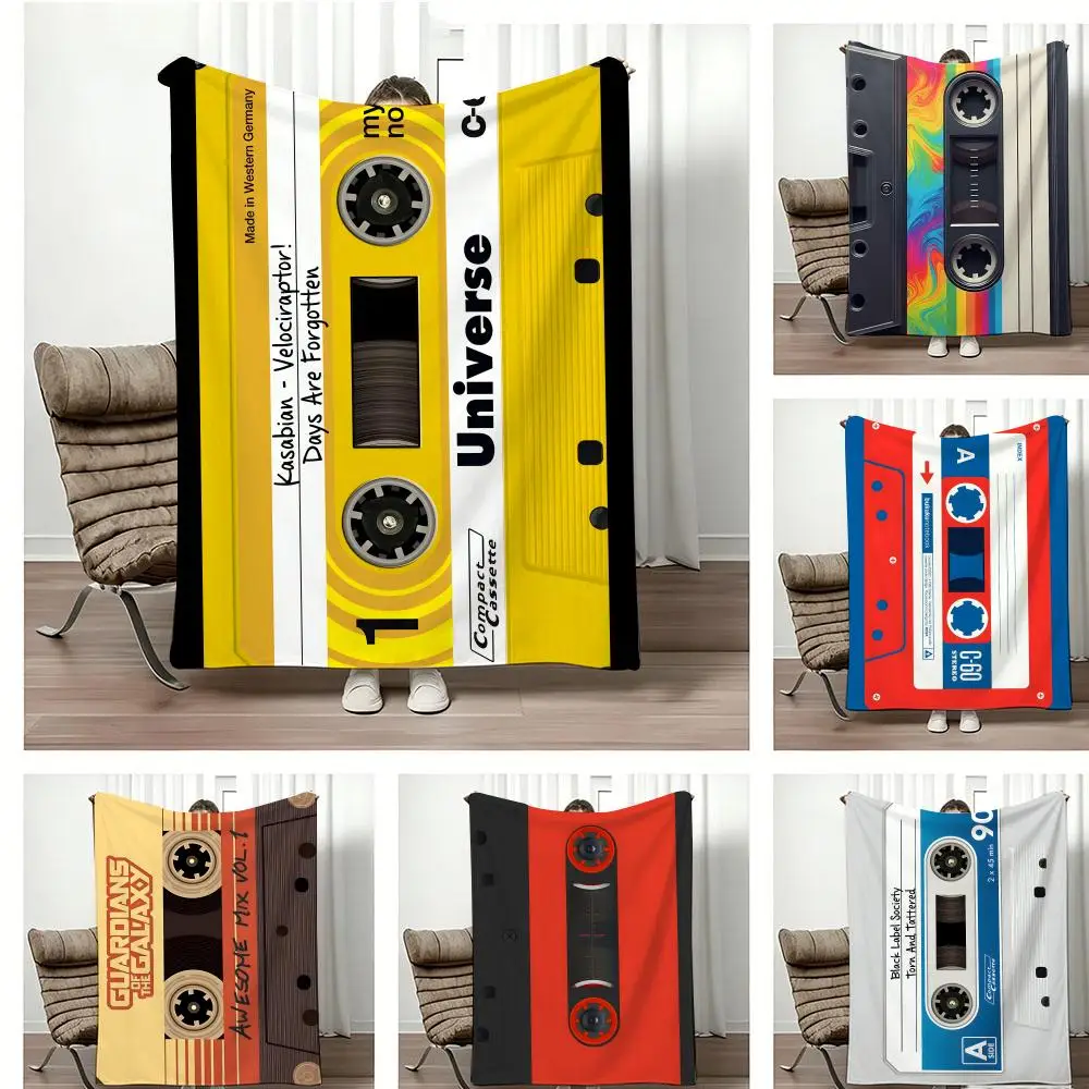 Retro Cassette Tape Throw Lightweight  Flannel Blanket Soft Skin-friendly for Summer Cooling