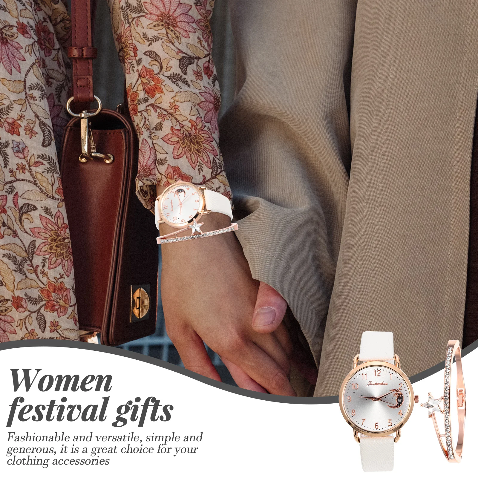 1Set Star Moon Ladies Watch Bracelet Set Durable Fashionable Women Festival Gift Accessories Women Watch Moon Bracelet Decor