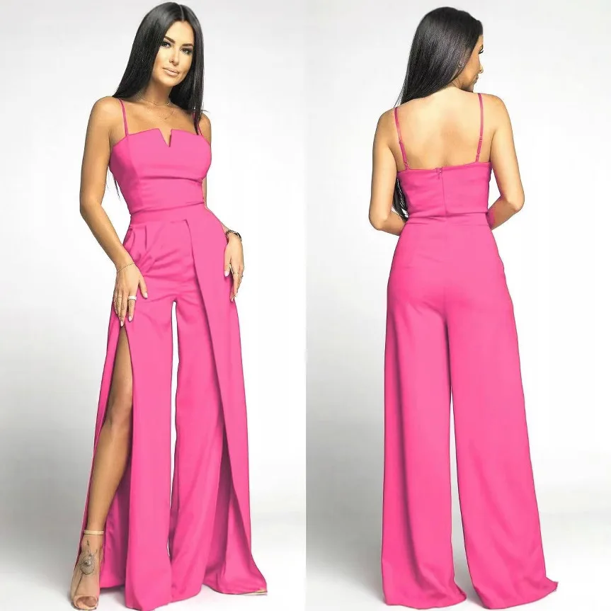 

Sexy Jumpsuit Women Spring Summer Sleeveless Strapless Playsuit High Split Trousers Bodycon Romper Party Outfit Clothes