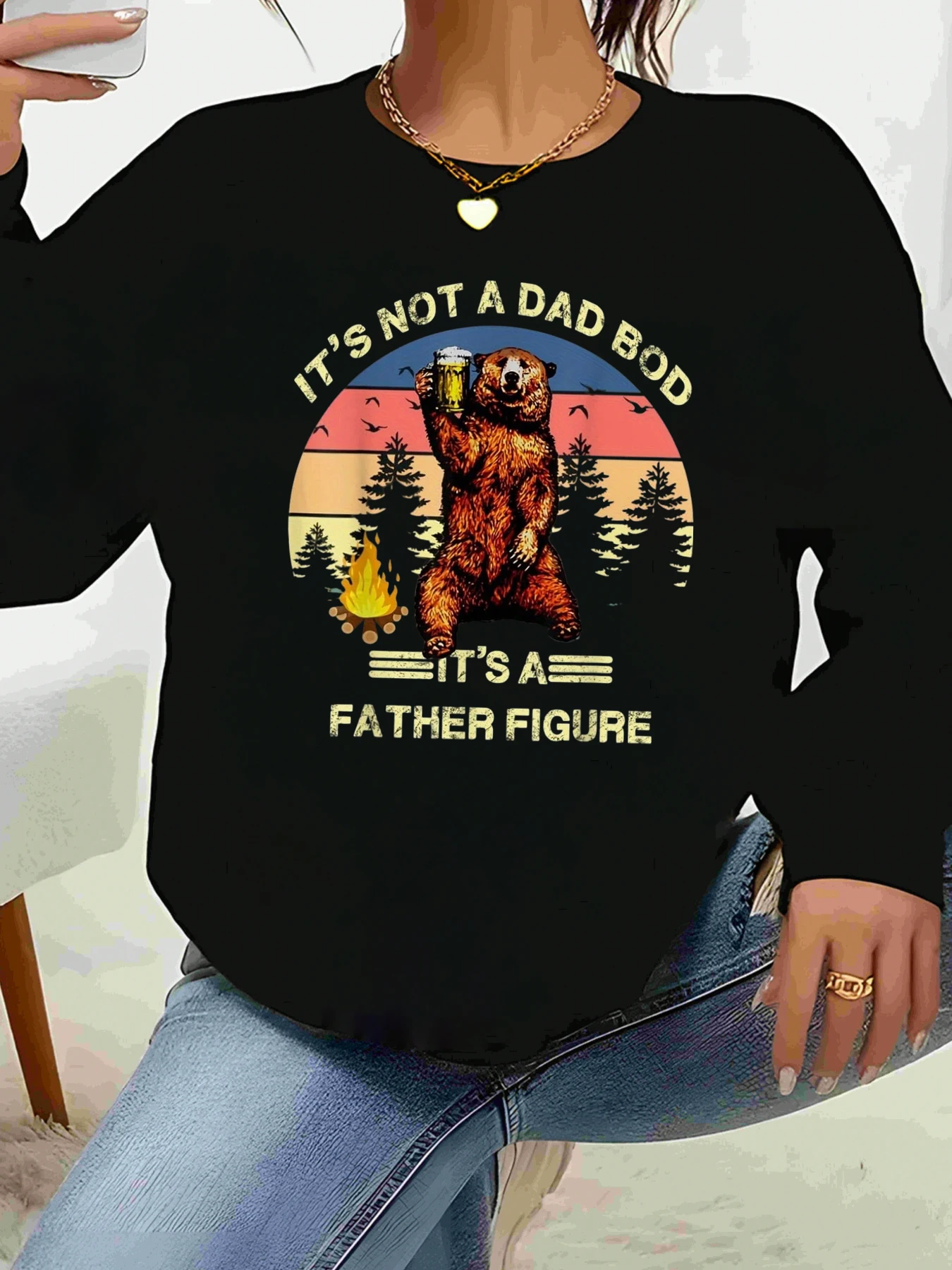 

Bear Holding Beer It's Not a Dad Bod It's a Father Фигурка Футболка с длинным рукавом с принтом для мужчин и женщин Повседневная одежда Подарок на День отца
