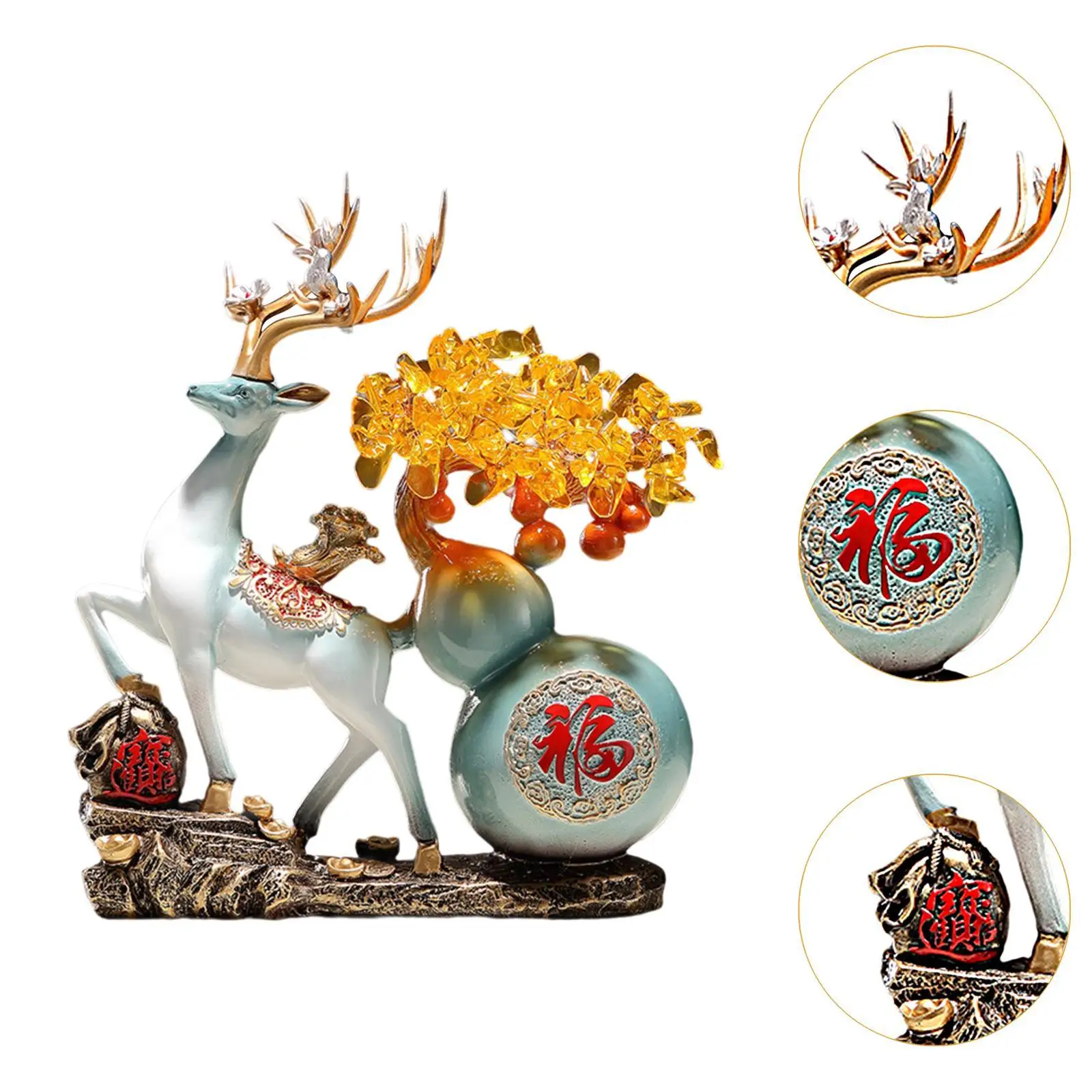 Feng Shui Deer Sculpture Decorative Statue Housewarming Gift Luck Tabletop Ornament Reindeer Sculpture for Home Shelves Hotel