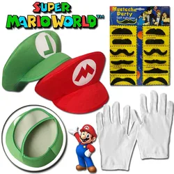 Super Mario Bros cappello da gioco di ruolo Mario Cute Cartoon Creative Cosplay Visor Cap Luigi Halloween Dress Up Hat guanti Set barba