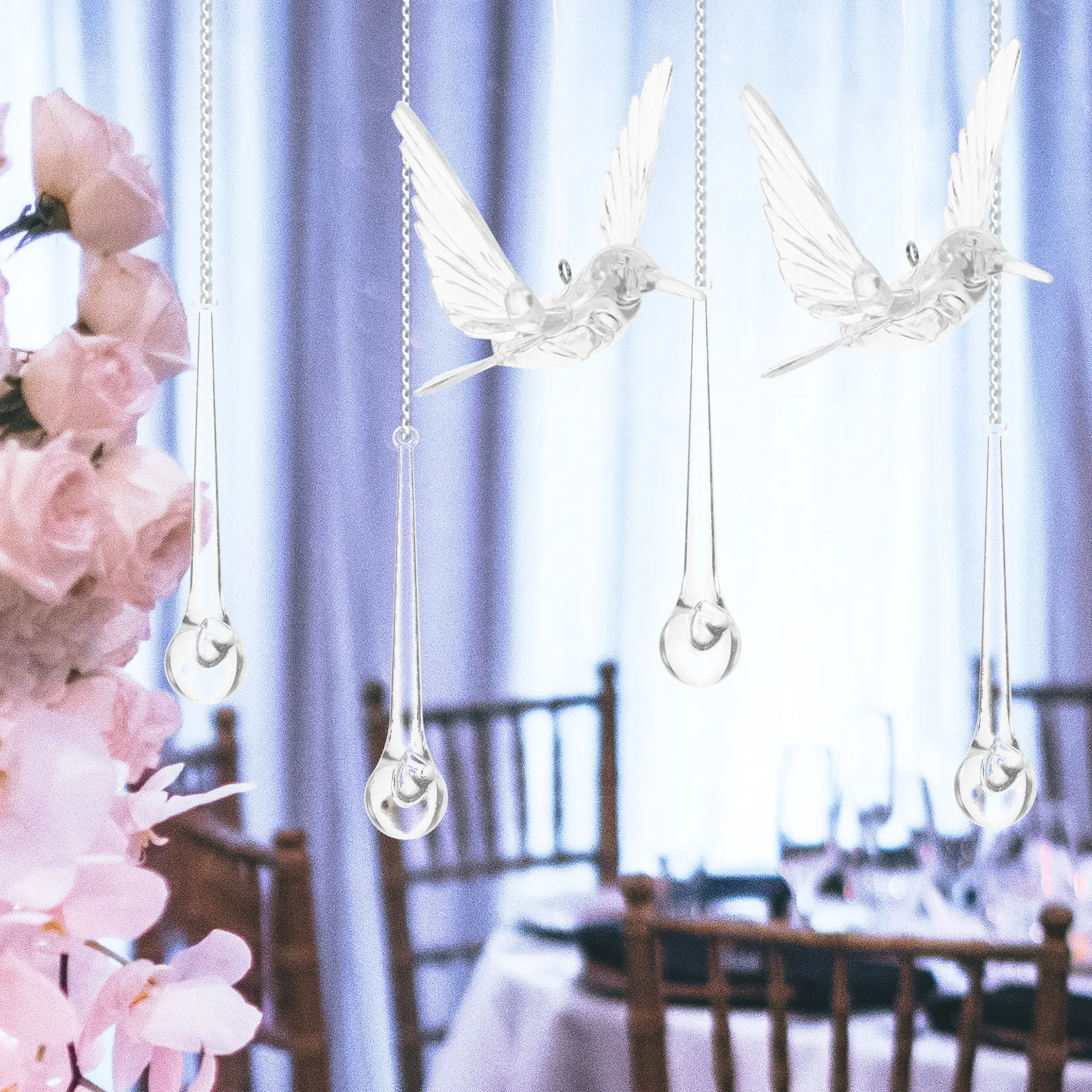 20Pcs Water Drop Pendant Transparent Crystal Hummingbird Hanging Decor for Chandelier Home Light Decoration Weddings Decor