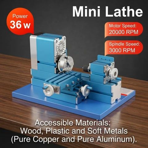 Metal Mini Torna Tezgahı, 36W 20.000RPM Hassas Torna, Ahşap ve Yumuşak Metaller (Bakır, Alüminyum) için DIY, Model Yapımı, El Sanatları ve Eğitim Amaçlı Kullanım