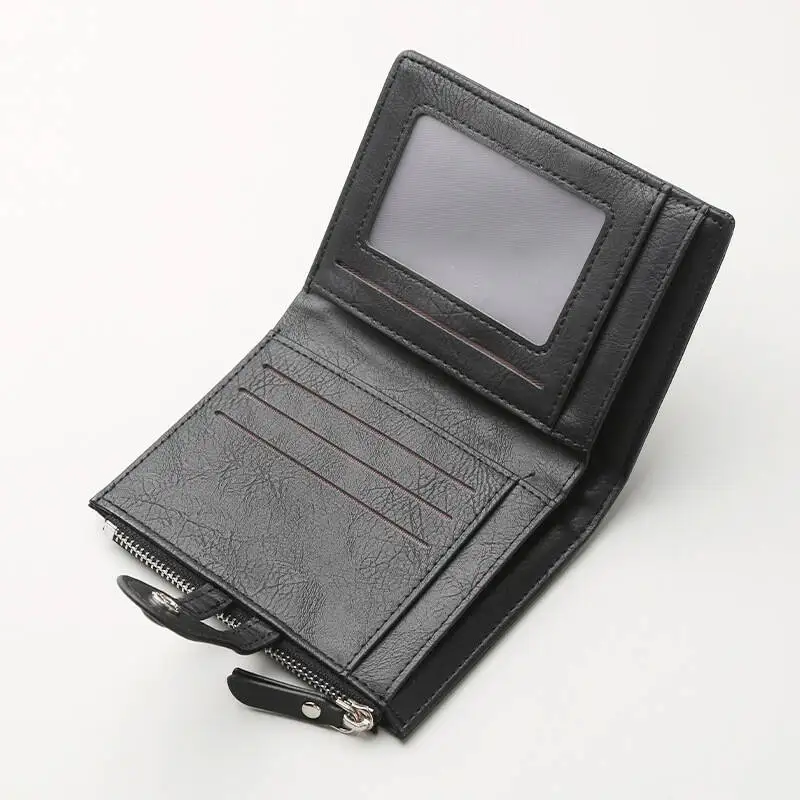 Retro Wallet Women's Short Three fold Large Capacity Double Zipper ID Credit Card Holder Minimalist Solid Color Lady Coin Purse