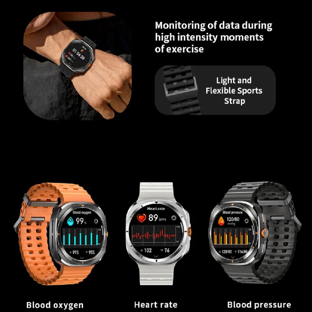 Reloj inteligente con llamada de diente azul para hombre, SOS, deportes, Fitness, 400mAh, asistente de voz, ritmo cardíaco 24H, salud, relojes inteligentes impermeables, brújula