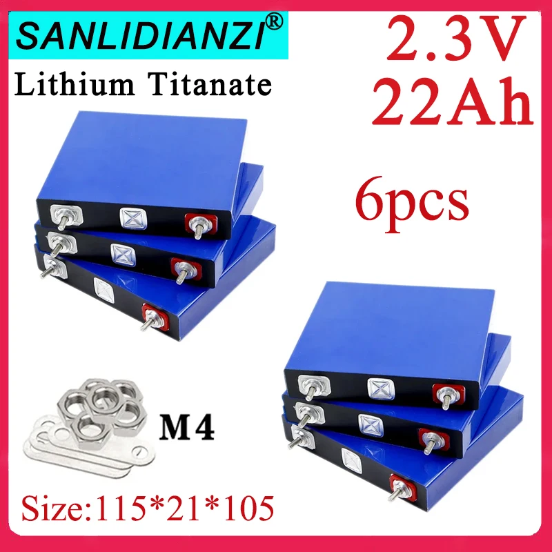 6pcs New Lithium Titanate 2.3V 22Ah LTO Battery Rechargeable For 12-24V E-vehicle Boat Solar RV Speaker Solar lamp Cells DIY