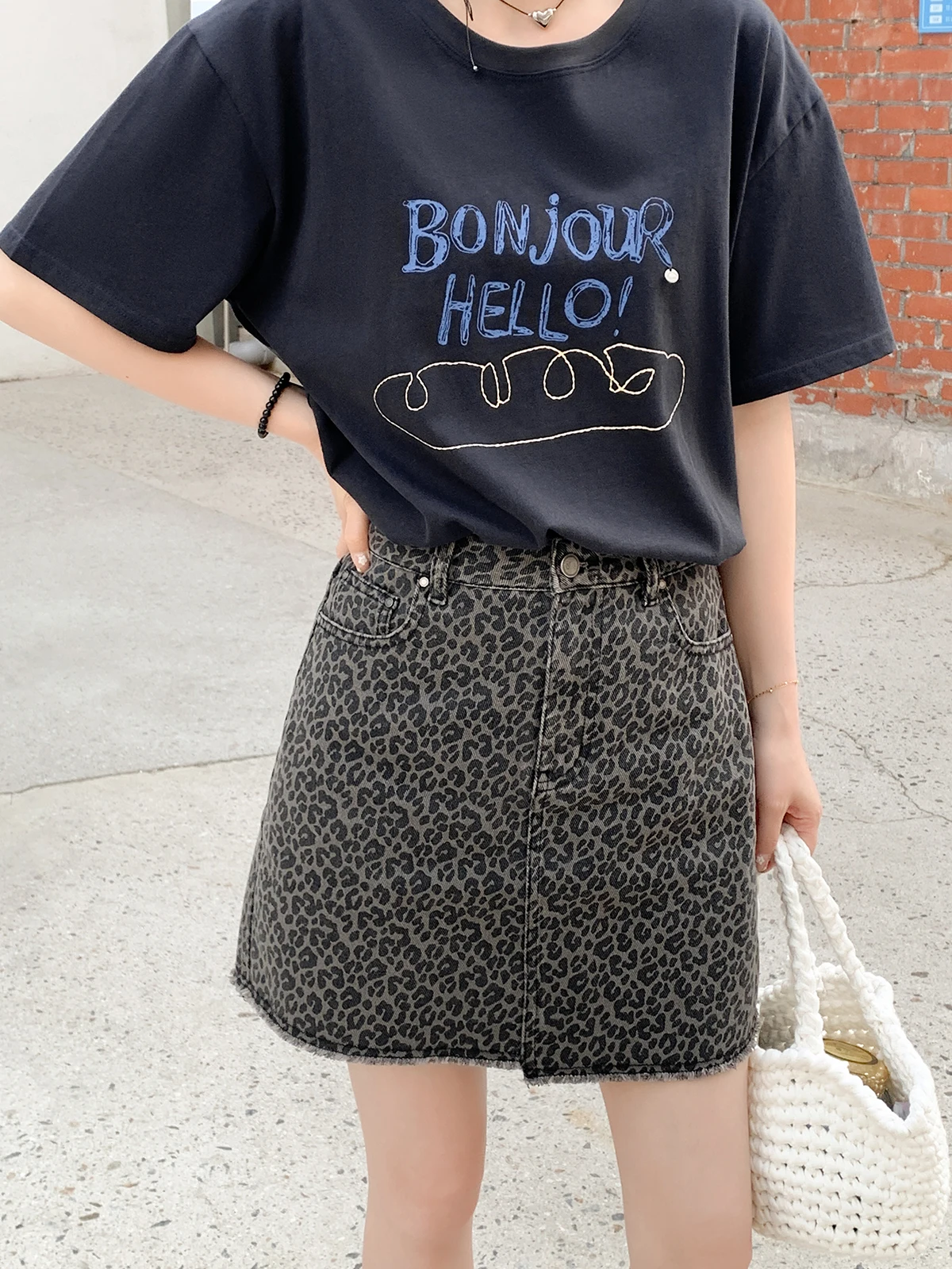 

Faionable High Waist ey Leopard Print Skirt Casual Cotton Blend Comfortable Breathable A-Line Skirt by Faye Home