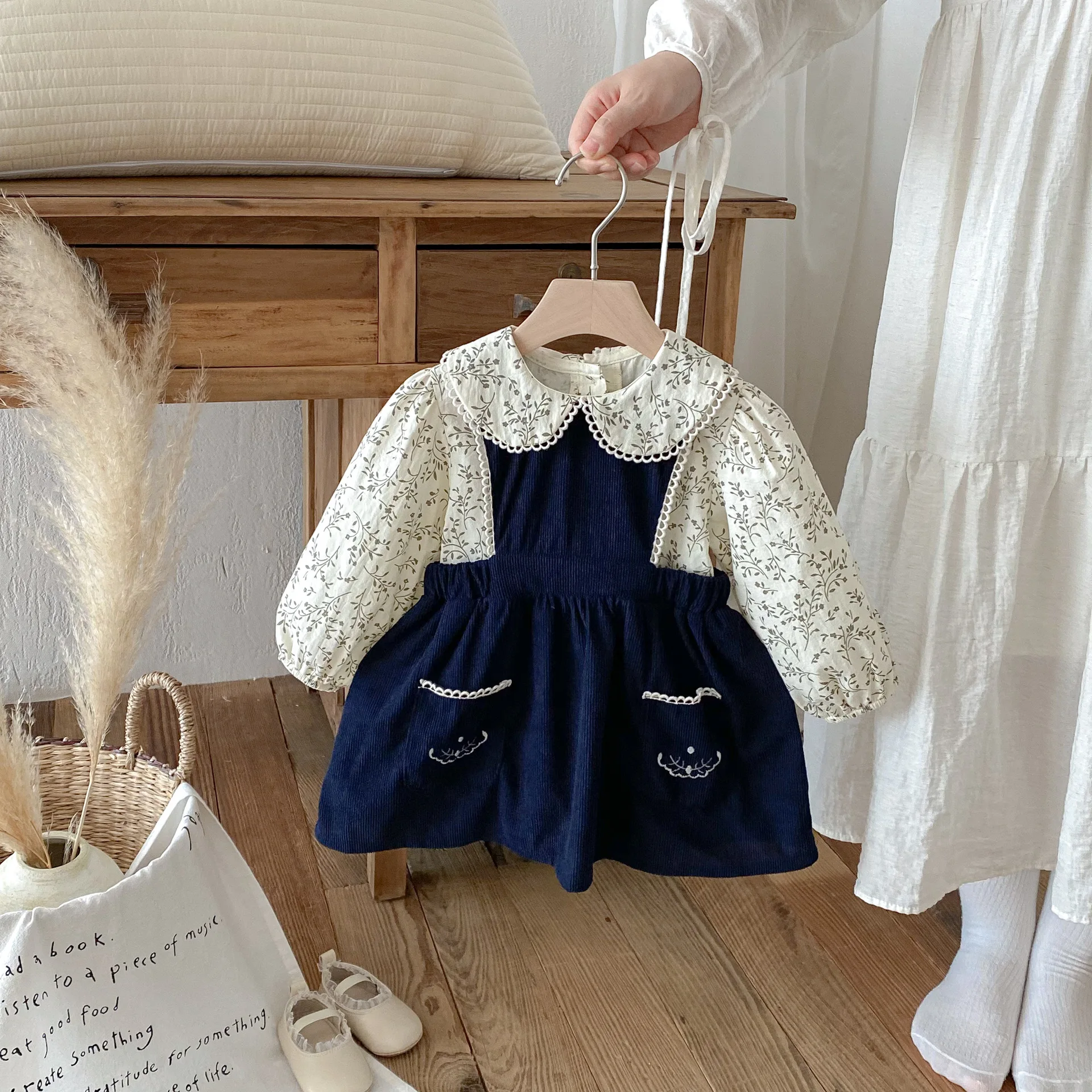 

Baby Clothes Set Autumn 2025 New Baby Girl Floral Doll Collar Shirt And Vest Skirt 1-7 Years Girl's Princess Clothes