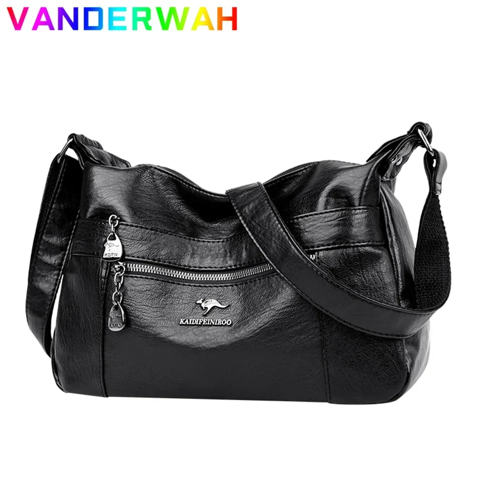 Dwukomorowe torby na ramię o dużej pojemności dla kobiet, miękka skóra, luksusowe markowe torebki, vintage damska torba listonoszka crossbody.