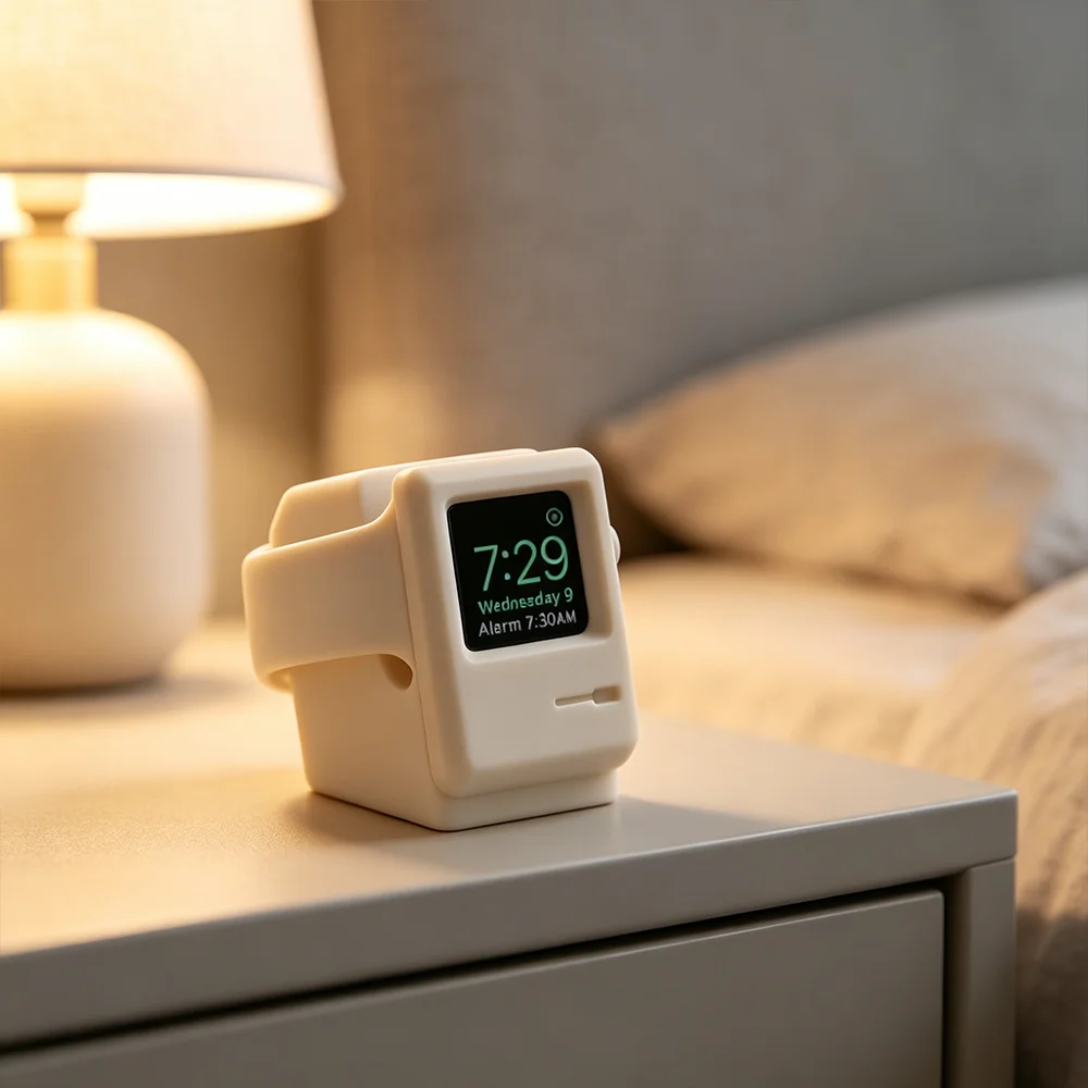 Silicone Charger Stand For Apple Watch 7 6 5 4 iWatch 3 2 1 Charging Dock Holder Retro Computer Pattern Keeper Bracket Base