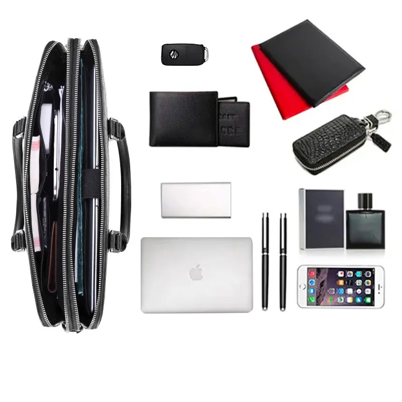 حقيبة رجالية من الجلد الطبيعي، حقيبة رجالية عالية الجودة وبسيطة، حقيبة كمبيوتر كاجوال ذات سعة كبيرة، حقيبة يد رجالية فاخرة #6