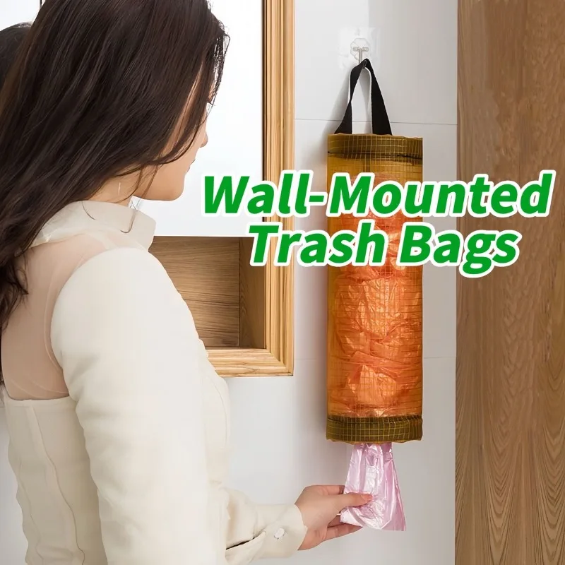 Home Grocery Bag Holder Wall Mount Plastic Bag Holder Dispenser Hanging Storage Trash Garbage Bag Kitchen Garbage Organizer