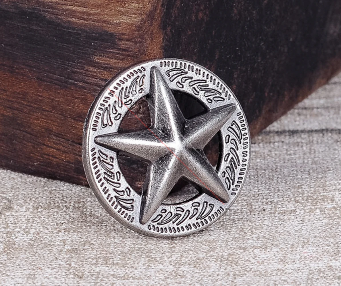 LOT 10PCS 25*25MM WESTERN AMERICA TEXAS RAISED STAR ANTIQUE SILVER LEATHERCRAFT CONCHOS FOR LEATHER TACK RIVETBACK