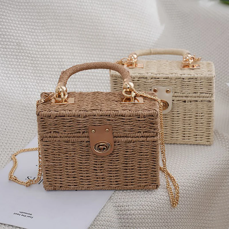 

Small Fragrance Crossbody, Hand-carry, Dual-purpose Casual Woven Bag, Japanese And Korean Small Square Box, Straw Beach Bag