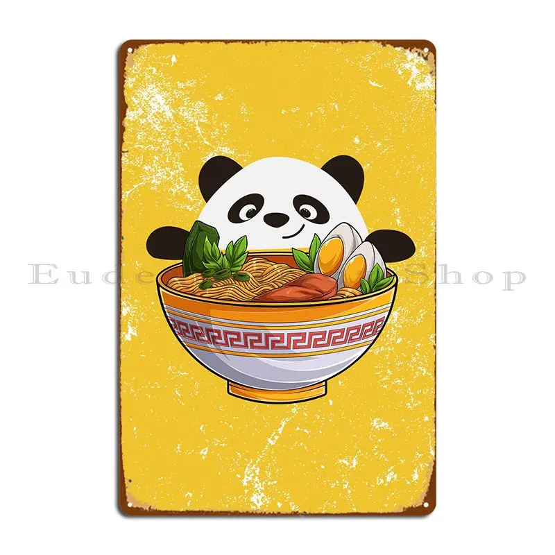 

Kawaii Panda Eating Ramen Metal Sign Wall Mural Home Cinema Iron Vintage Tin Sign Poster