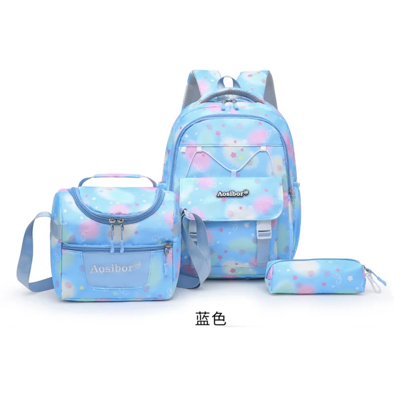 New Student Three Piece Backpack Fashion Gradient Color Student Backpack Multi Functional Large Capacity Women's Travel Backpack