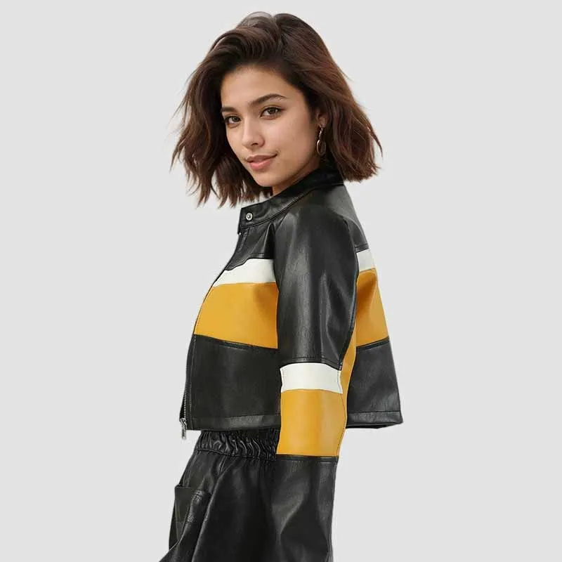 Y2K – veste en cuir épissé pour femme, manteau de moto tendance, couleur contrastée, fermeture éclair, Pu, Sexy, Slim Fit, vestes courtes