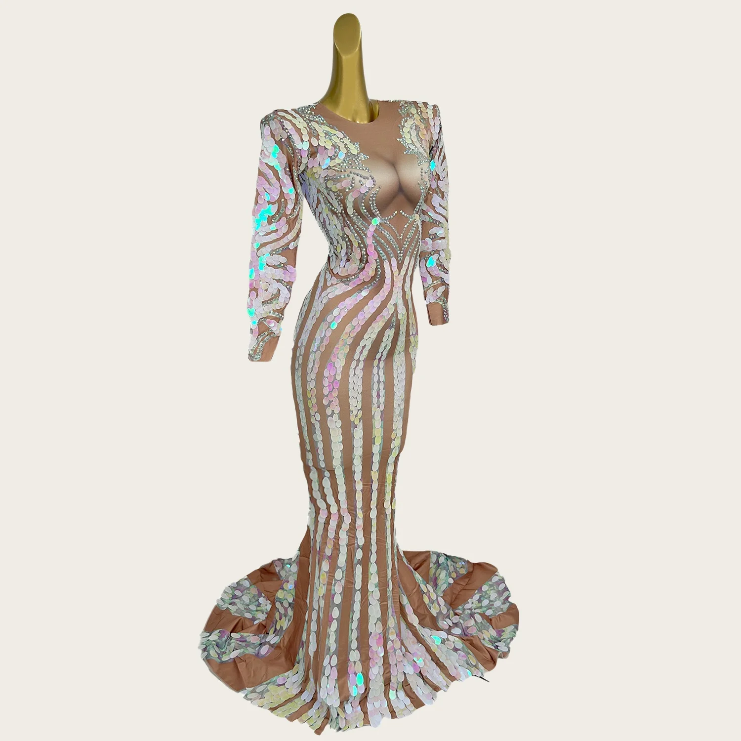 Baiyusan Sparkly Rhinestone Sequins ชุดราตรีเซ็กซี่ผู้หญิง Spandex ความยาวชุดวันเกิดพรหมชุดยาวถ่ายภาพสวมใส่