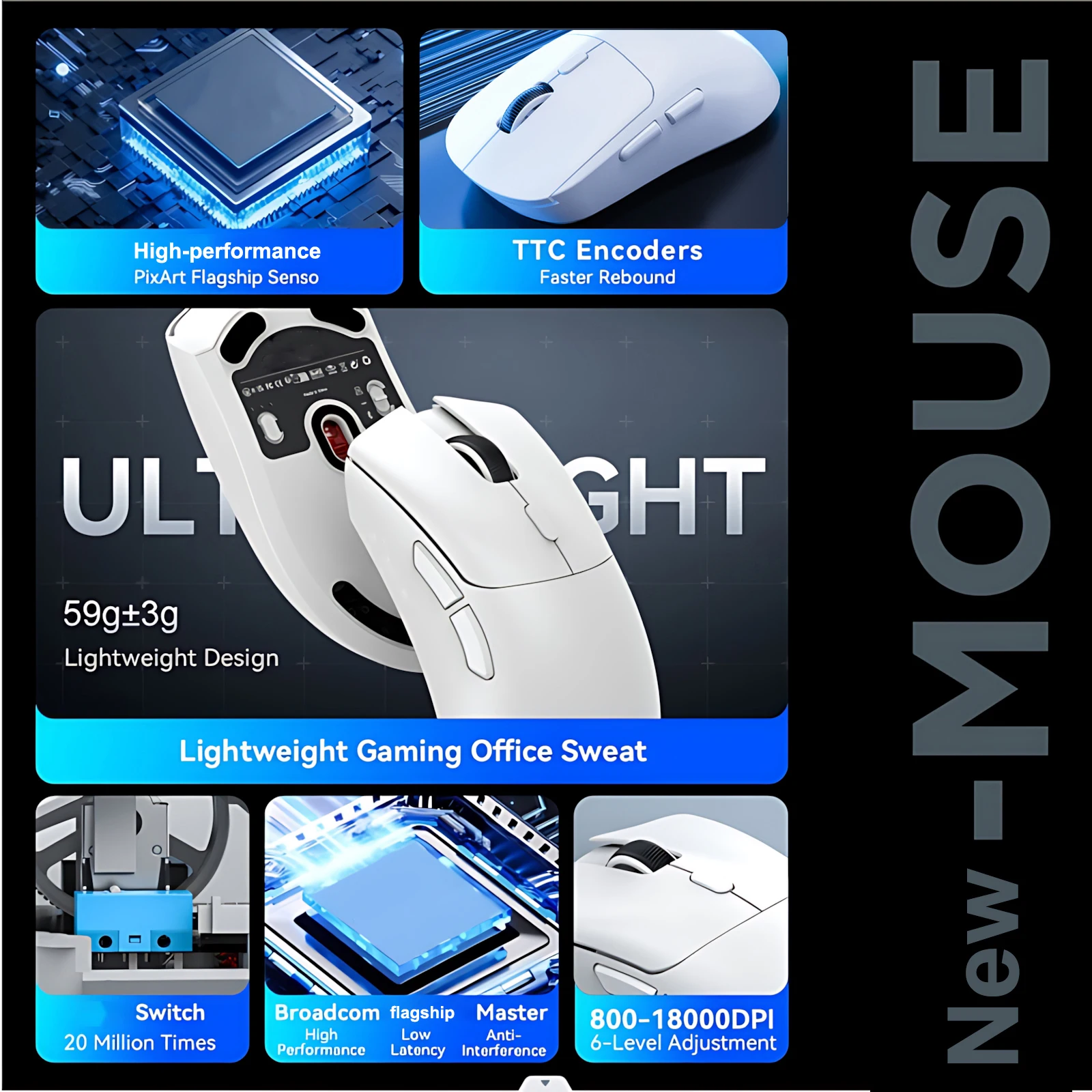 M348 Superlight Mouse Bluetooth 2.4G ماوس ألعاب لاسلكي رقاقة رائدة مستشعر الألعاب 6 DPI قابل للتعديل للعبة المكتب #3