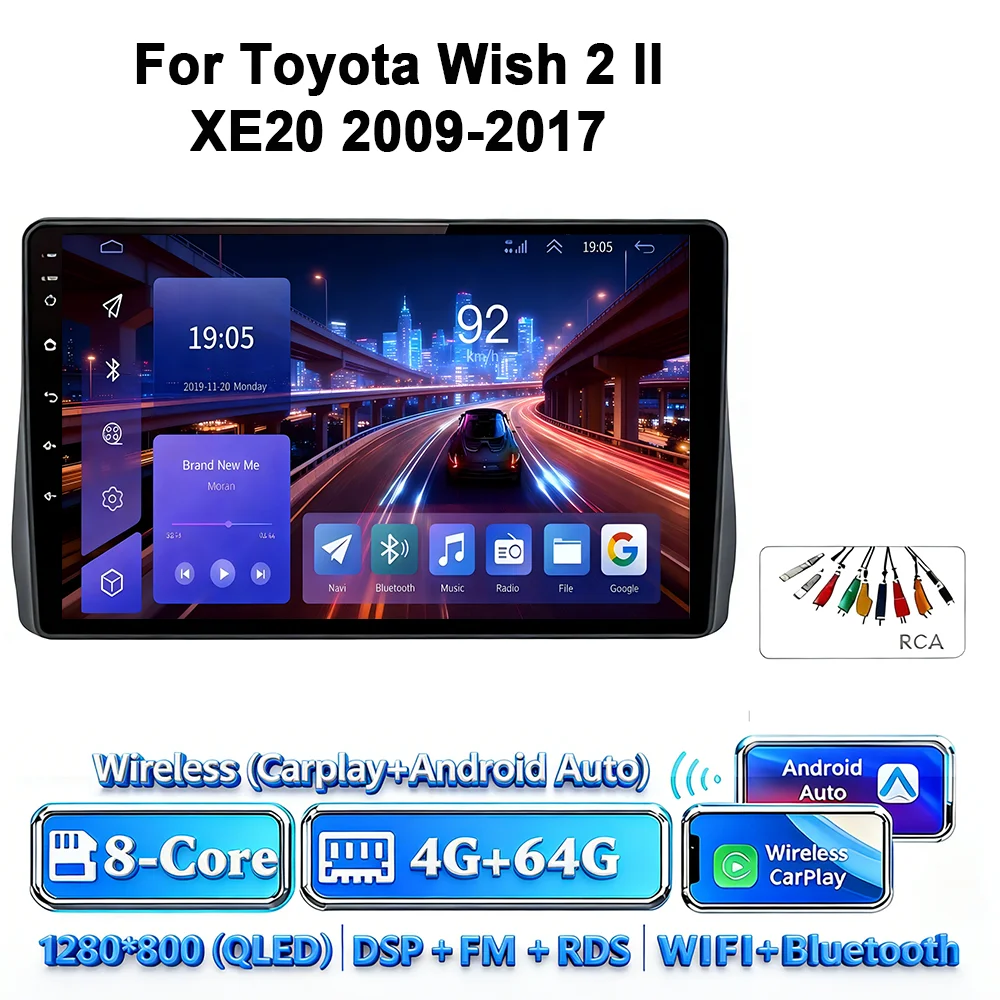 Android 17 Carplay Android Auto 4G WIFI autoradio voor Toyota Wish 2 XE20 2009-2017 GPS DSP BT touchscreen multimediasysteem