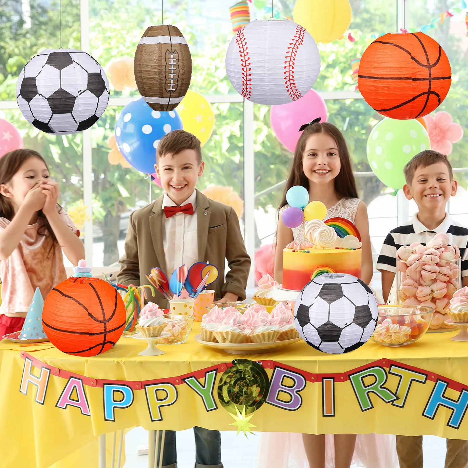 

4pcs Sports Theme Props Set Decorations Hanging Paper Lanterns Football Party Favors Festival Decorative Lights Creative Soccer