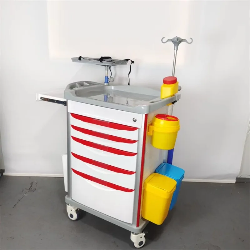 Immagine 4: Carrello Ospedaliero di Emergenza con Cinque Cassetti in ABS, Carrello per Rianimazione, Carrello Medico d'Emergenza per Cliniche