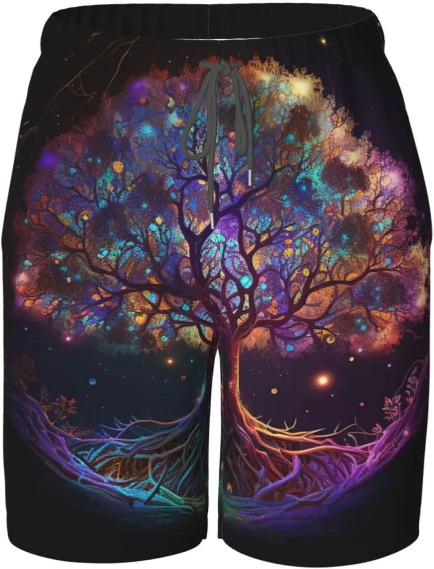 Tree of Life and Galaxy Black Boys Swim Trunks Swim Board for Teen Kid Shorts Surf Swimming Beach Trunks Small