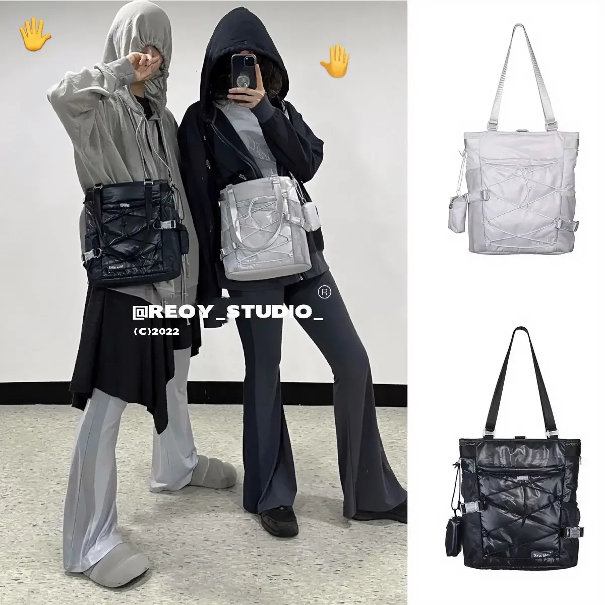 

Multi Functional Nylon Backpack Korean Fashion Trendy Bandage Women Y2k Shoulder Crossbody Bag 10 Inch Moto Biker Handbag