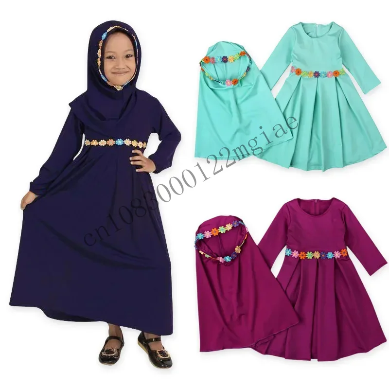 Girls Autumn Winter Long Sleeve Children Clothing Baby Girl Scarf Party Wedding Dress Muslim Sets CMM221