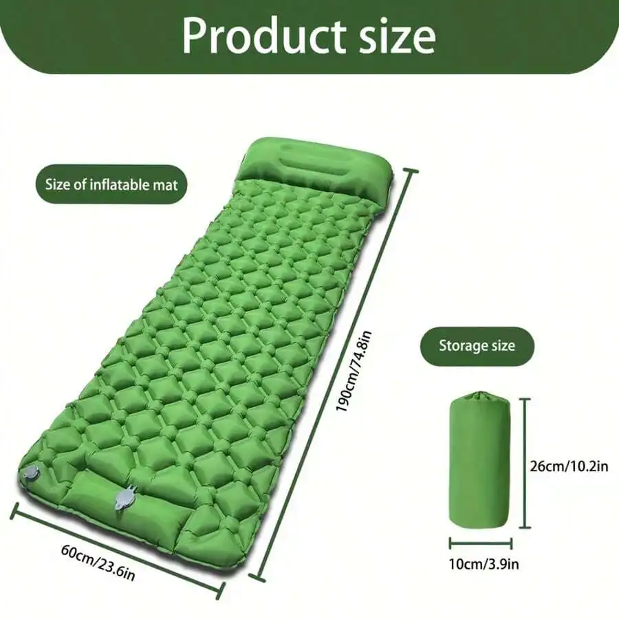 Ultra-Lightweight Inflatable Camping Mattress For 1 Person With Built-In Pump - Quick-Inflate/Deflate Sleep Pad, Portable Headre