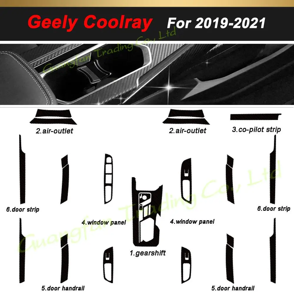 Dla Geely Coolray 2019-2021 3D/5D Włókno węglowe Pokrywa wnętrza samochodu Konsola środkowa Kolor Naklejki Naklejki Produkty Części Akcesoria