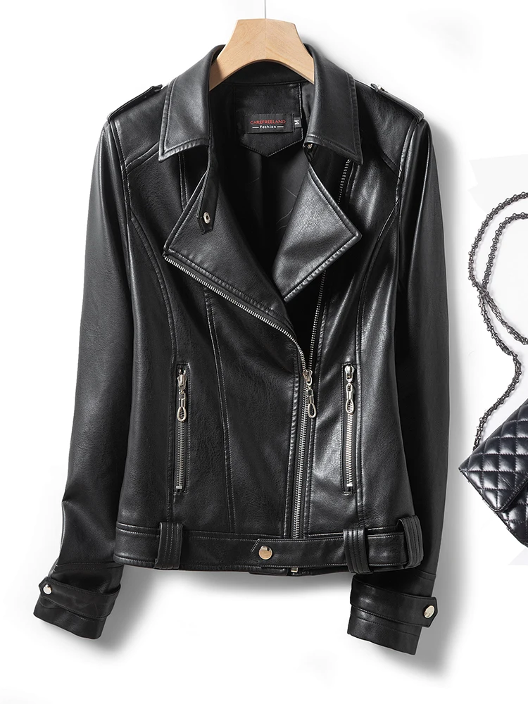 

Модная кожаная куртка приталенного кроя для женщин, укороченная модель в корейском стиле, большие размеры, кожаное пальто, легкая верхняя одежда на весну-осень