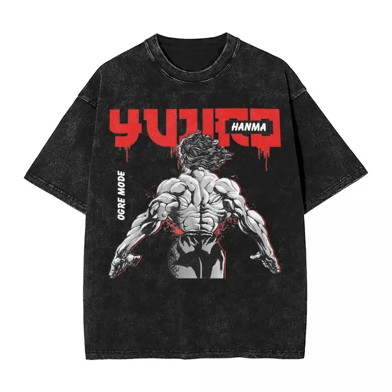 เสื้อยืดสกรีนลายอนิเมะแนวสตรีทเสื้อยืดวินเทจแนวฮิปฮอปแนวสตรีท Yujiro The demon เสื้อยืดผู้ชายผู้หญิง