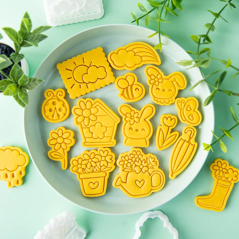 Weather Spring Collection Cookie Mold Bee Flower Rabbit Umbrella Sun Fondant Embosser Cutter Easter Birthday Cake Decoating Tool