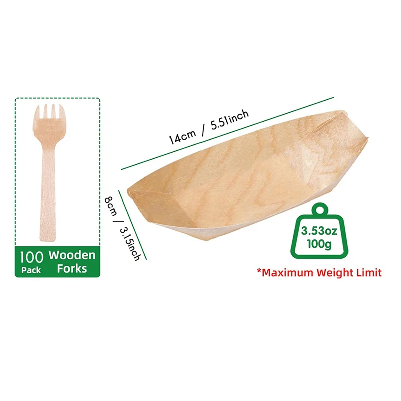 

MCGS-100 Set Wooden Food Trays Disposable Dessert Plates Boat Plates Disposable Plates Food Boats