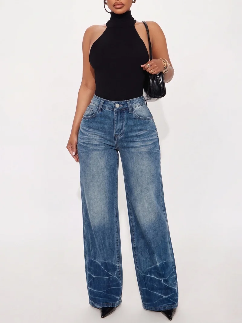 Fashion Denim Trousers Autumn Clothing Women 2026 High Waist Straight Jeans Flare Pants Female Casual Loose Jean Trousers