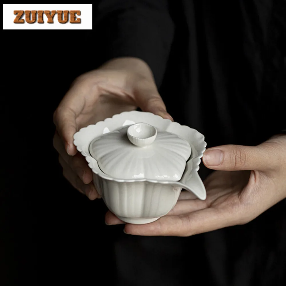 Japanese Grass Wood Gray Glazed Hand Held Pot Antique Gaiwan Tea Tureen Tea Maker Cover Bowl for Tea Accessories Collection Gift