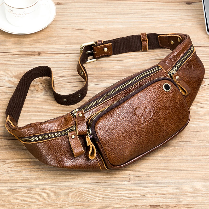 Genuine leather men's waist bag, new casual mini Fanny bag, mobile phone and credit card travel bag, men's waist bag